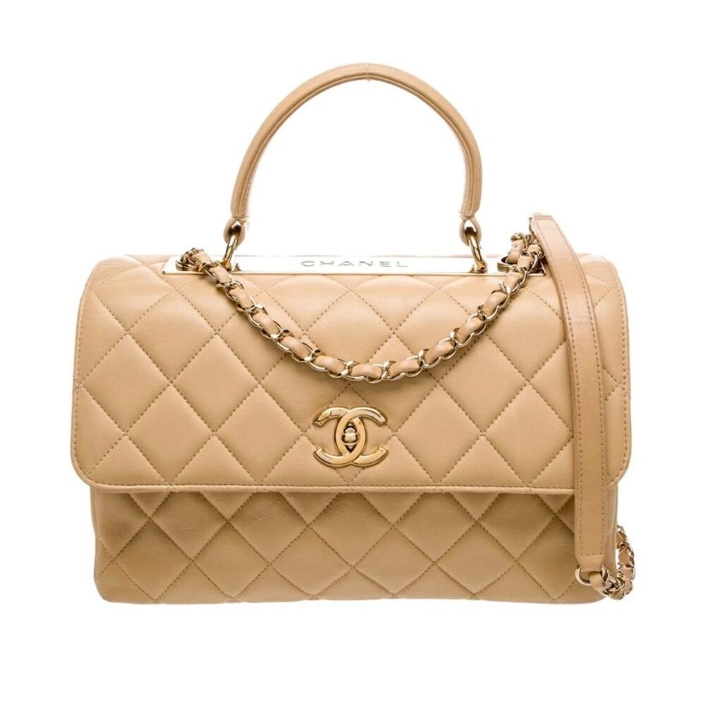 Chanel Medium Trendy CC Flap Bag, Beige Quilted Lambskin Authentic